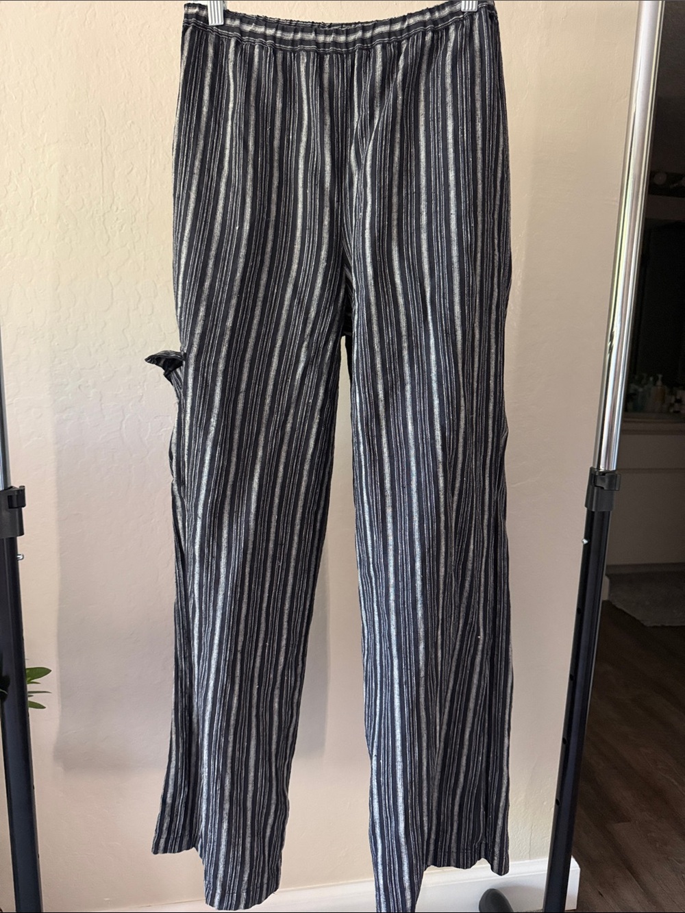 Chico's 💯Linen Striped Wide Leg Pants Coastal Lagenlook Elastic Waist Size 0/S